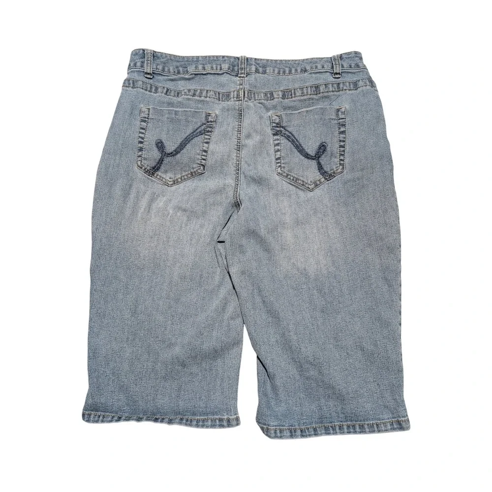 Denim Shorts Womens 14 Blue Bermuda Long Inseam Stretch Embroidered‎ Fashion Bug